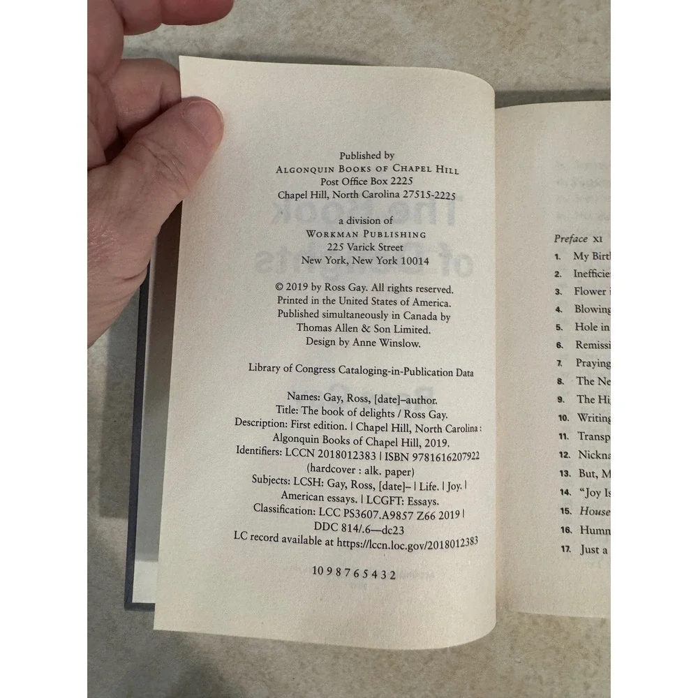 The Book of Delights Ross Gay Hardcover First Edition 2019 Algonquin Books Essay
